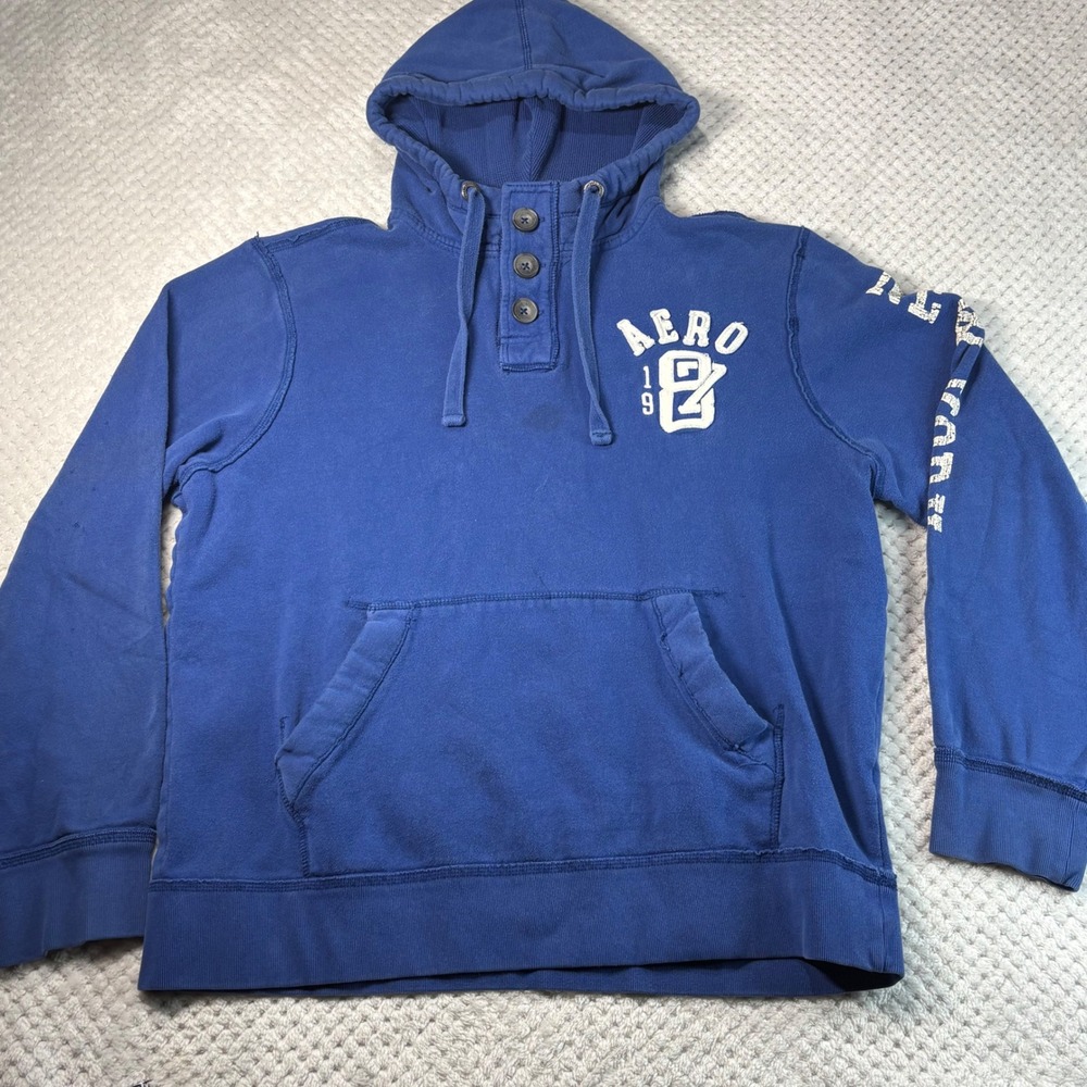 Y2K style Aeropostale quarter button jacket blue with white lettering